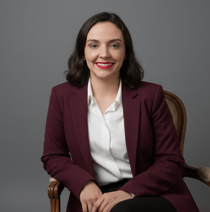 Concurseira Raquel Gill sentada em uma cadeira