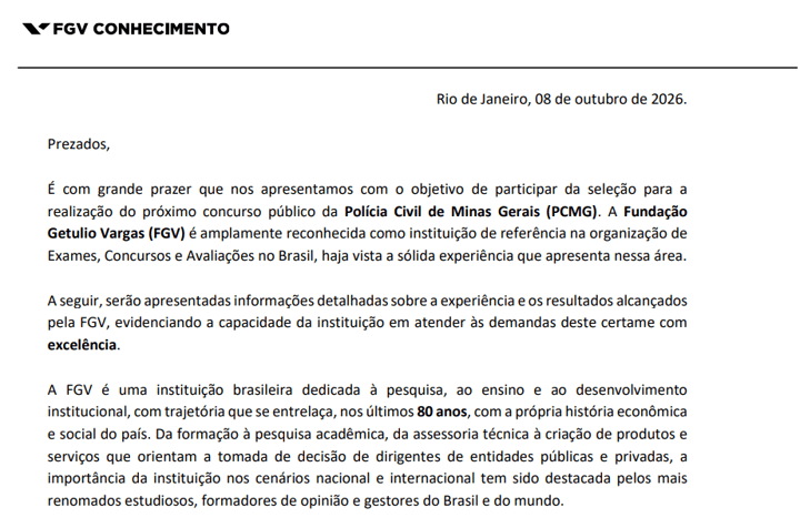 Manifestação da FGV para concurso PC MG