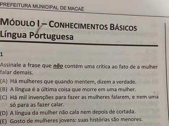 É uma imagem do post com o título Anulação do concurso Macaé RJ por questões machistas é solicitada