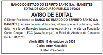 Aviso edital Banestes 2026
