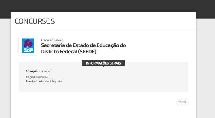 Página do concurso SEDF no site da banca Quadrix
