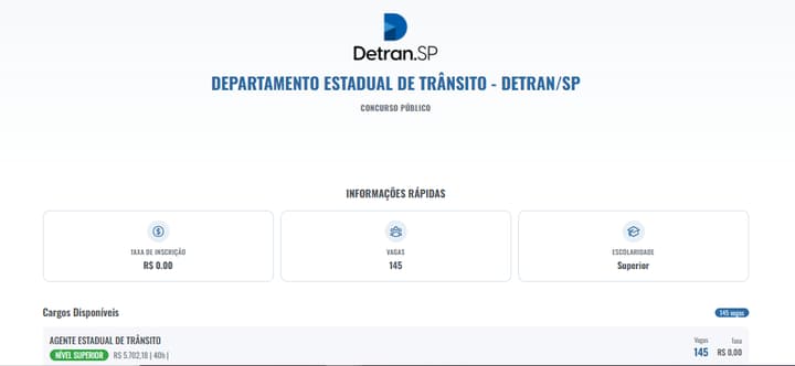 Página do concurso Detran SP (Foto: Divulgação)