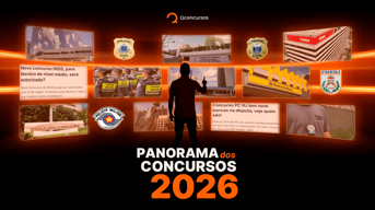 É uma imagem do post com o título Concursos 2026: vagas por todo país e material exclusivo. Acesse!